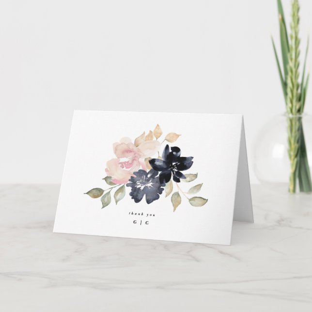 Romantiska vattenfärgsflottan Blommigtar Bröllop m Tack Kort (Framsida)