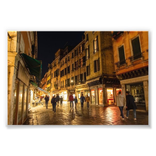 Romantiska Venedig-gatan på natten Fototryck (Framsidan)