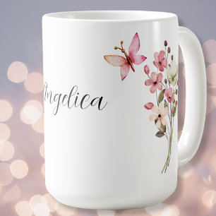 Romantiska vilda blommor, drakfluga, fjäril namn kaffemugg