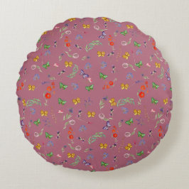 Romantiska vilda blommor mönstrade rund kudde