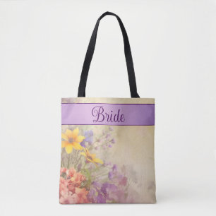 Romantiska vildblommor bröllop tygkasse