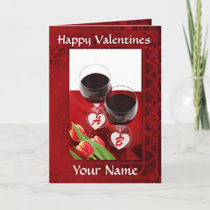 Romantiska vin-glasögon valentines day helgkort