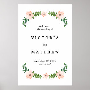 Romantiska vinrankor Stor välkomstskylt för bröllo Poster