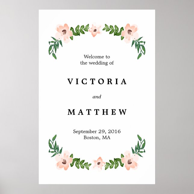 Romantiska vinrankor Stor välkomstskylt för bröllo Poster (Framsidan)