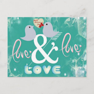 Romantiska Vintagar Fåglar, Cupid & Heart on Sea G Helg Vykort
