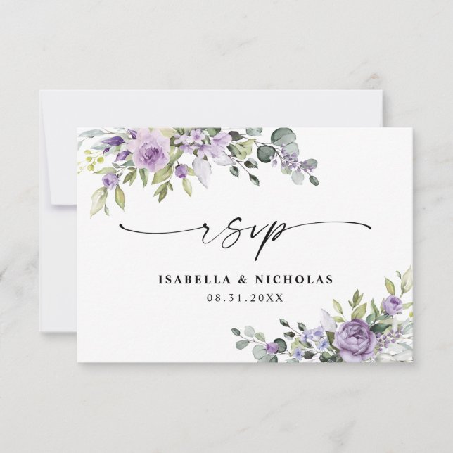 Romantiska Violetta Blommor Bröllop RSVP-kort OSA Kort (Framsida)