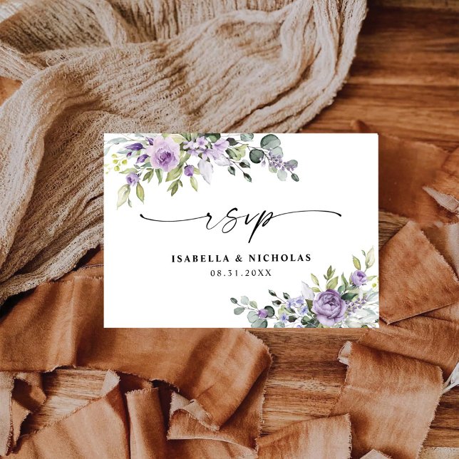 Romantiska Violetta Blommor Bröllop RSVP-kort OSA Kort (Skapare uppladdad)