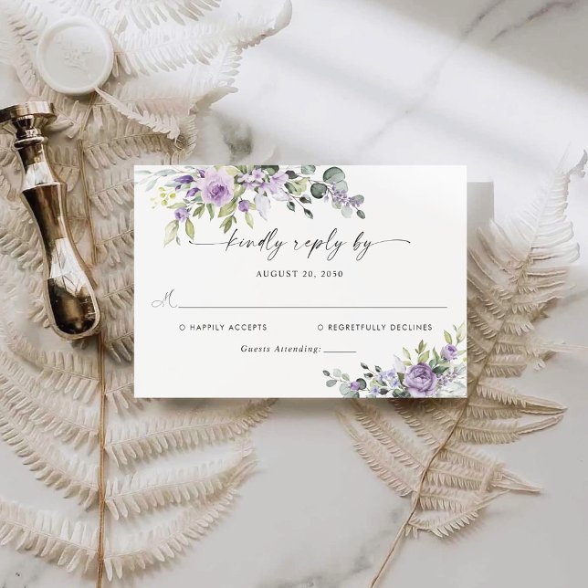 Romantiska Violetta Blommor Bröllop RSVP-kort OSA Kort (Skapare uppladdad)