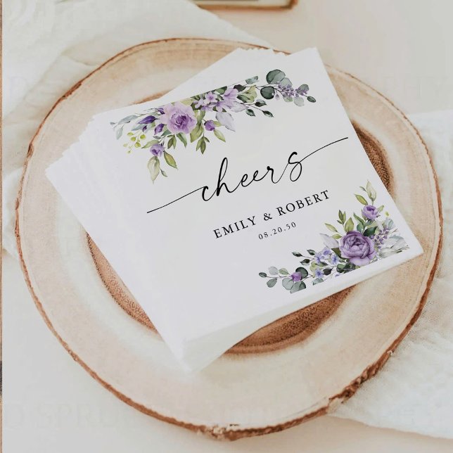 Romantiska Violetta Blommor Bröllop Servetter (Skapare uppladdad)