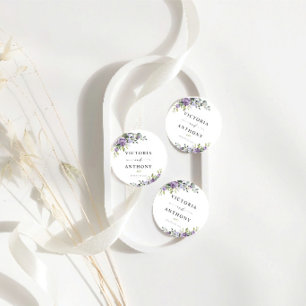 Romantiska Violetta Blommor Runda Bröllops Coaster Underlägg Papper Rund