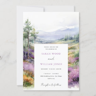 Romantiska violettblommor och Bröllop Inbjudningar