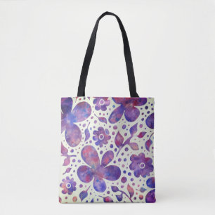 Romantiska violettblommor och Löv Original Art Tygkasse