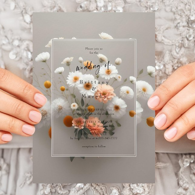 Romantiska vita Blommar | ELEGANT CHIC BRÖLLOP Inbjudningar (Whimsical blooms. Elegant chic. White blossom wedding invitation)