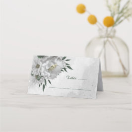 romantiska vita blommor botaniska bröllop placeringskort