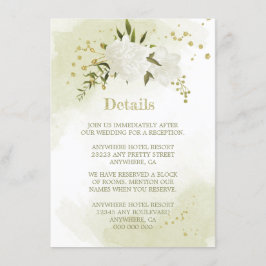 romantiska vita blommor, grön information tilläggskort