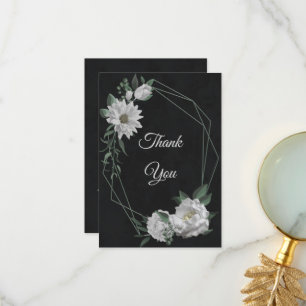 romantiska vita blommor grön svart tack kort