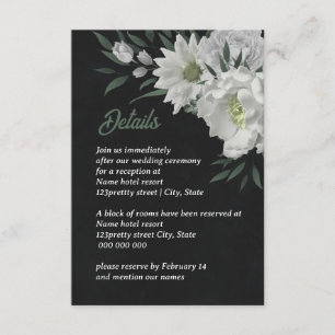 romantiska vita blommor grön svart tilläggskort