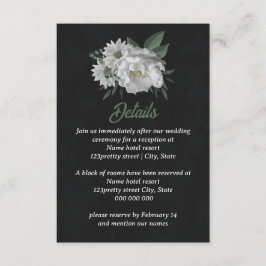 romantiska vita blommor grön svart tilläggskort