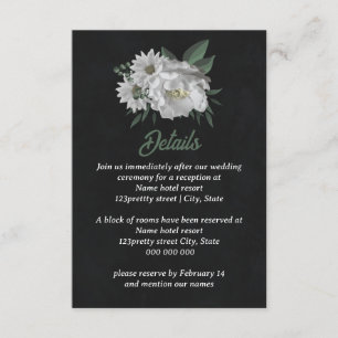 romantiska vita blommor grön svart tilläggskort