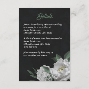 romantiska vita blommor grön svart tilläggskort