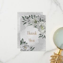 romantiska vita blommor gröna enery bröllop tack kort