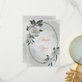 romantiska vita blommor gröna enery bröllop tack kort