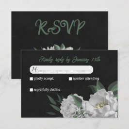 romantiska vita blommor grönaktig botanisk svart OSA kort