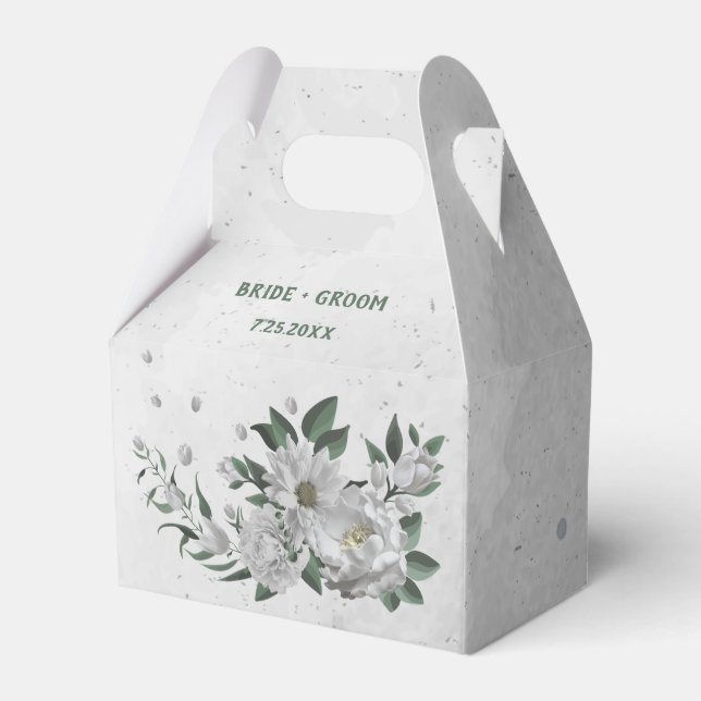 romantiska vita blommor grönska bröllop presentaskar (Framsidan Sidan)