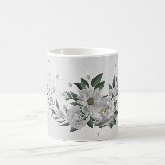romantiska vita blommor grönska kaffemugg (Center)