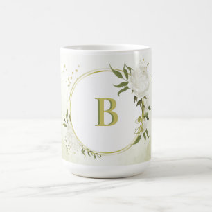 romantiska vita blommor med vackra gröna blad kaffemugg
