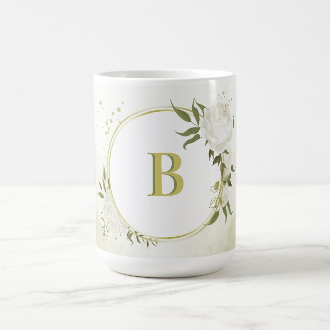 romantiska vita blommor med vackra gröna blad kaffemugg (Center)