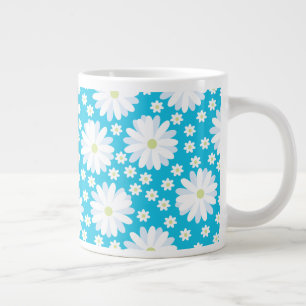 Romantiska vita Daisy Botaniskt Blommönster Jumbo Mugg