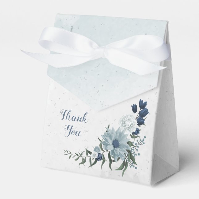 romantiska vita navy & dammiga blå blommor bröllop presentaskar (Framsidan Sidan)