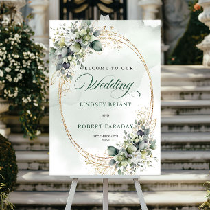 Romantiska vita rosor Botanisk välkomstskylt Poster