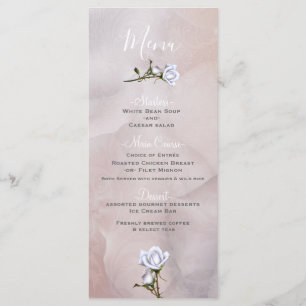 Romantiska vita rosor Elegant Glam Bröllopsmeny Meny