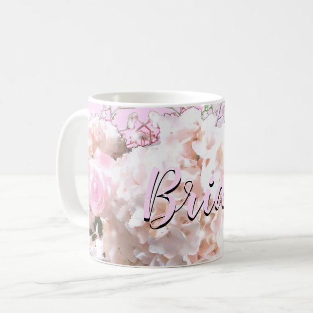 Romantiska vita snöre-vattenområden rosa ros Bride Kaffemugg (Framsida vänster)