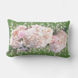 Romantiska vita snöre-vattenområden rosa ros lumbarkudde