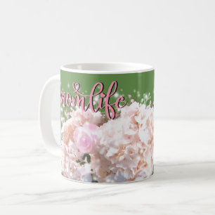 Romantiska vita snöre-vattenområden rosa ros #moml kaffemugg