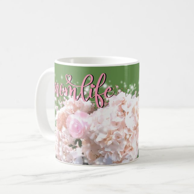 Romantiska vita snöre-vattenområden rosa ros #moml kaffemugg (Framsida vänster)