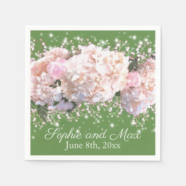 Romantiska vita snöre-vattenområden rosa ros pappersservett (Framsidan)