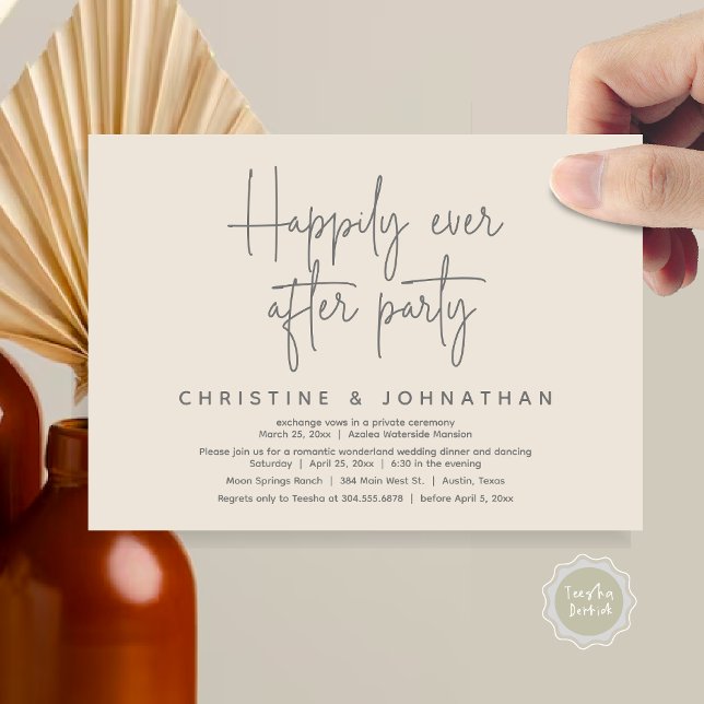 Romantiska Wonderland som tur är efter Party Inbjudningar (Romantic Wonderland Happily Ever After Party Invitation Card, PDF, Modern Minimalist, Cream Grey)