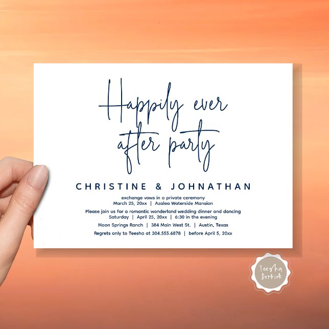 Romantiska Wonderland som tur är efter Party Inbjudningar (Romantic Wonderland Happily Ever After Party Invitation Card, PDF, Modern Minimalist, Navy Blue)