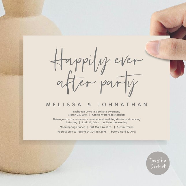 Romantiska Wonderland som tur är efter Party Inbjudningar (Romantic Wonderland Happily Ever After Party Invitation Card, PDF, Modern Minimalist, Cream Grey)