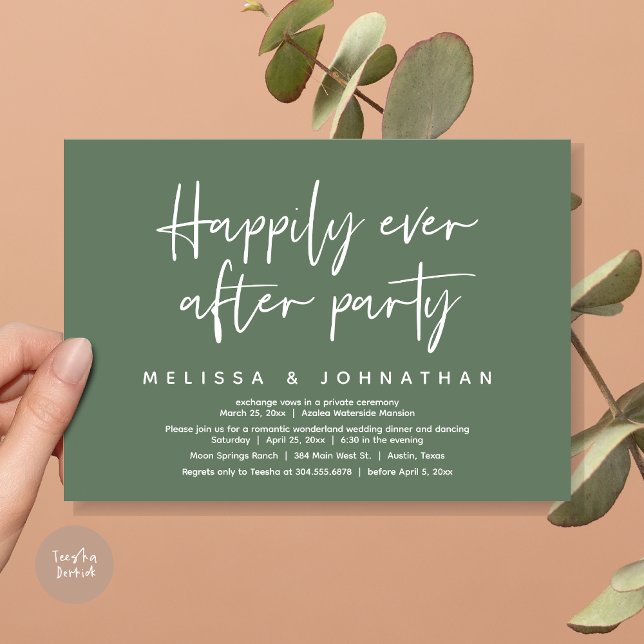 Romantiska Wonderland som tur är efter Party Inbjudningar (Romantic Wonderland Happily Ever After Party Invitation Card, PDF, Modern Minimalist, Sage Green)
