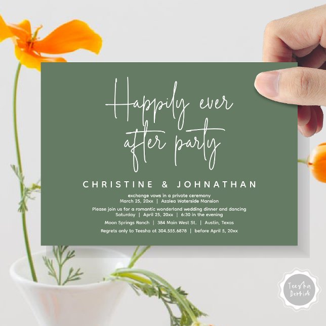 Romantiska Wonderland som tur är efter Party Inbjudningar (Romantic Wonderland Happily Ever After Party Invitation Card, PDF, Modern Minimalist, Sage Green)