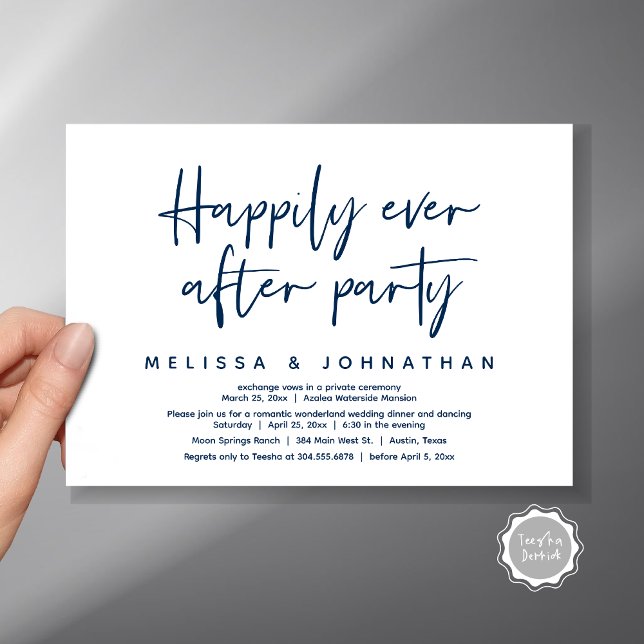 Romantiska Wonderland som tur är efter Party Inbjudningar (Romantic Wonderland Happily Ever After Party Invitation Card, PDF, Modern Minimalist, Navy Blue)