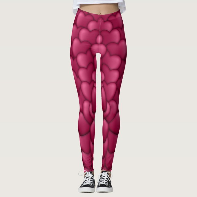 Romantiskt 3D-röda hjärtmönster-32322 Leggings (Framsida)