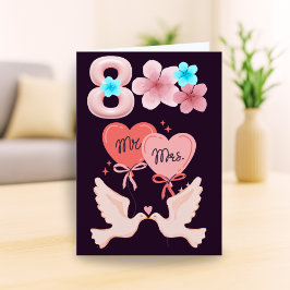 Romantiskt 8-årskort med Doves & Flowers Kort