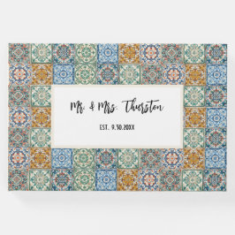 Romantiskt akvafärg italienskt kakelplattor mönste gästböcker