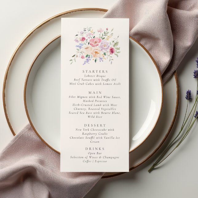 Romantiskt akvarell blommande bröllopsmeny kort (Skapare uppladdad)